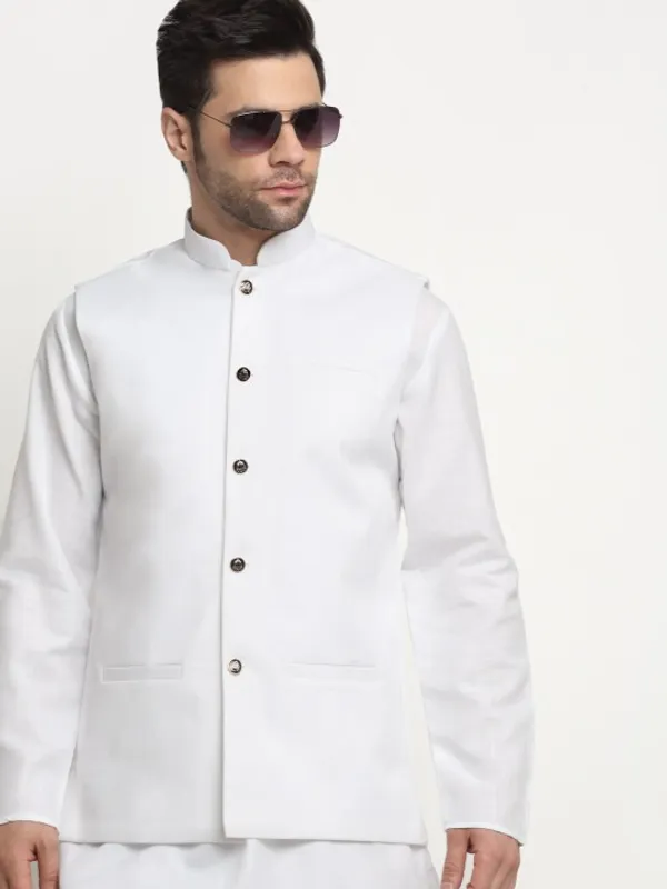 White_Kurta_Pajama_With_Nehru_Jacket_Set_For_Men