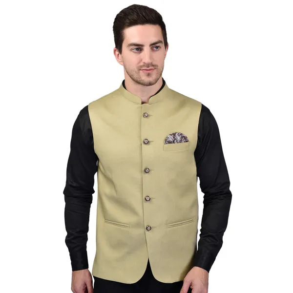 Men's_Beige_Nehru_Jacket_With_Pocket_Square