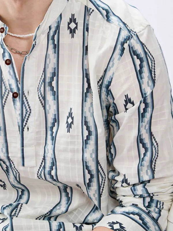 Men's_White_&_Blue_Aztec_Print_Long_Sleeve_Casual_Shirt