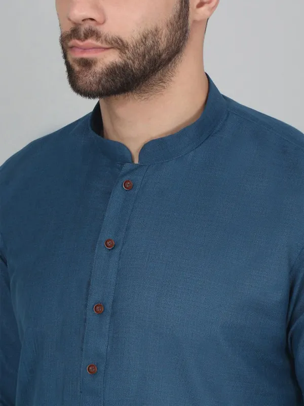 Men's_Blue_Solid_Cotton_Kurta_With_Mandarin_Collar