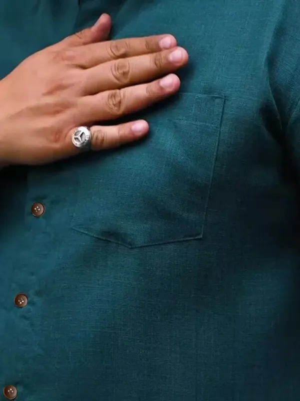 Men's_Teal_Blue_Linen_Short_Sleeve_Casual_Shirt