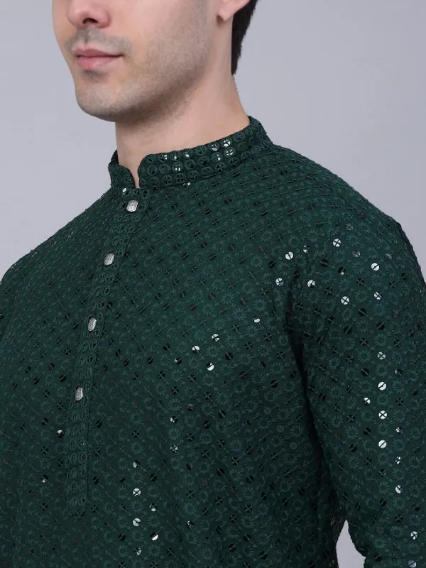 Dark_Green_Sequin_Embellished_Kurta_For_Men