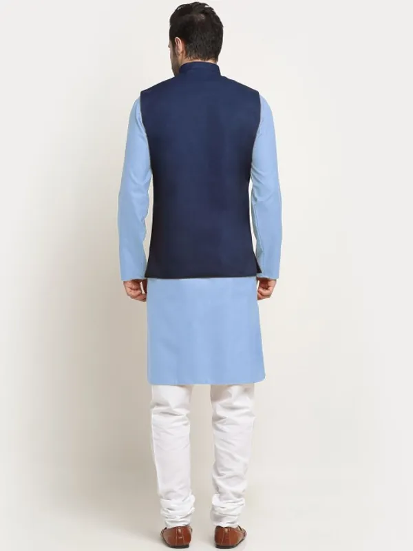Men's_Traditional_Ethnic_Wear_Set_-_Navy_Blue_Nehru_Jacket_With_Sky_Blue_Kurta_And_White_Churidar