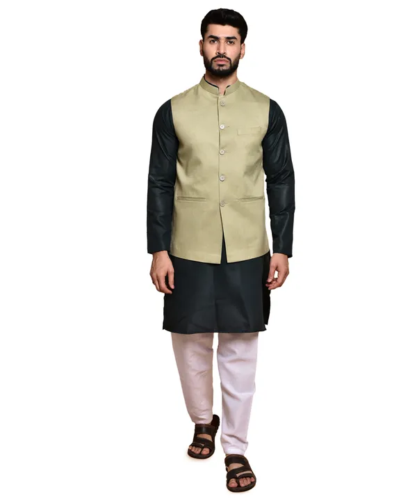 Men's_Ethnic_Nehru_Jacket_With_Kurta_Pajama_Set_-_Pista_Green_&_Black