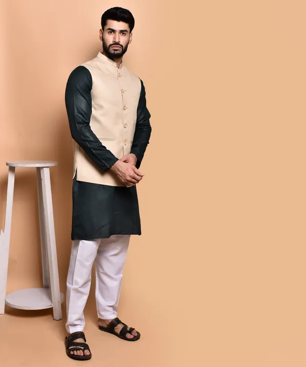 Men's_Beige_Nehru_Jacket_With_Black_Kurta_Set