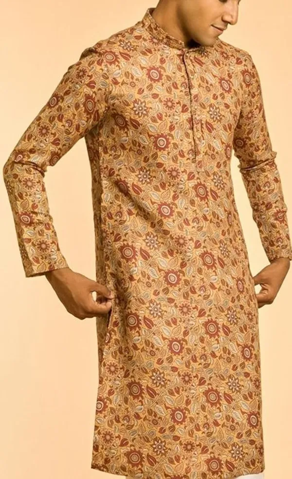 Men's_Ethnic_Kalamkari_Print_Kurta_-_Beige_With_Traditional_Patterns