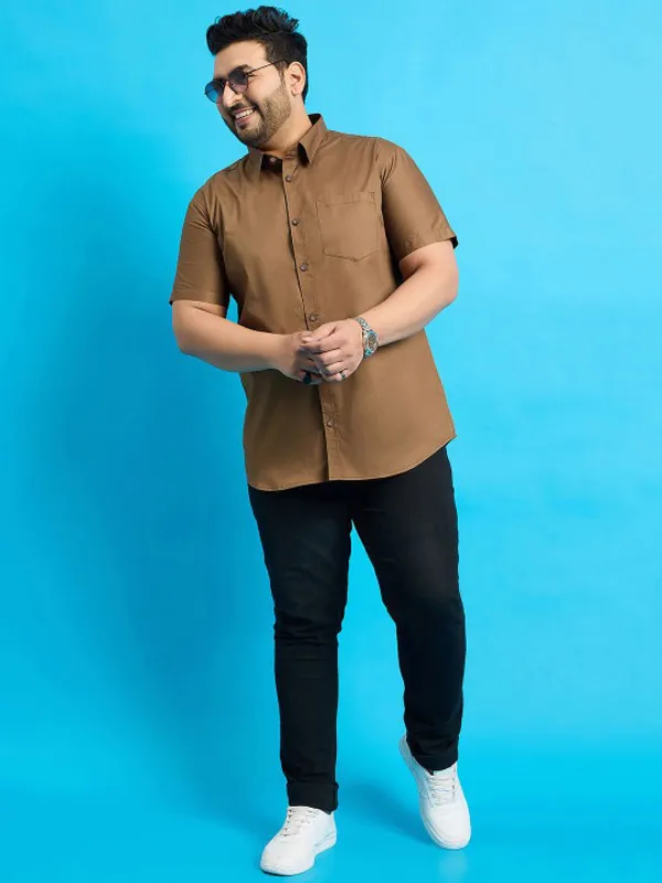 Men's_Brown_Half_Sleeve_Casual_Shirt