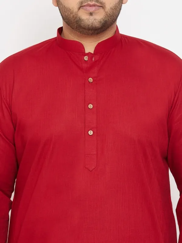 Men's_Red_Cotton_Kurta_With_Mandarin_Collar_And_Long_Sleeves
