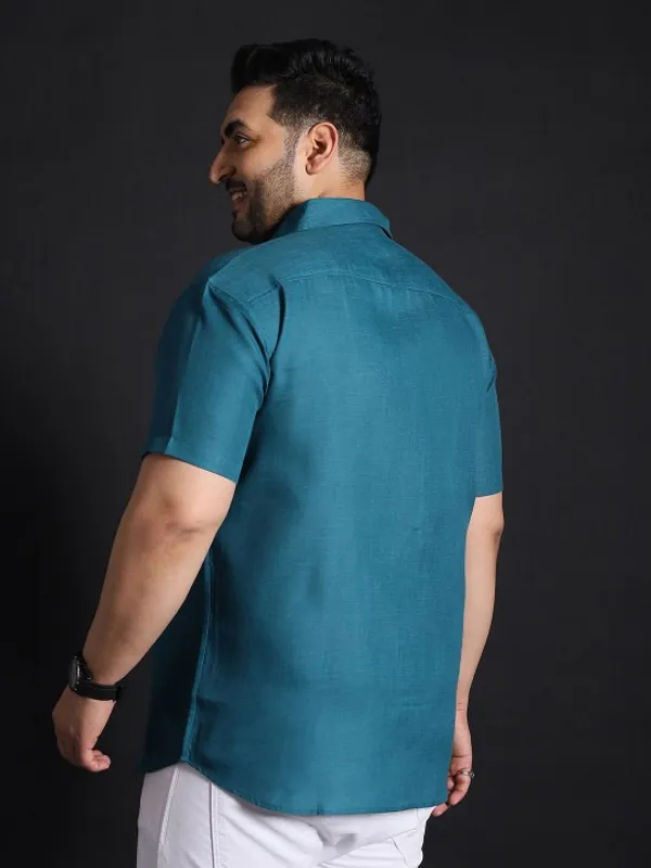 Men's_Teal_Blue_Linen_Short_Sleeve_Casual_Shirt
