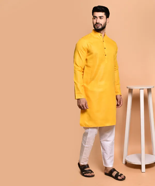 Men's_Yellow_Cotton_Kurta_-_Traditional_Indian_Ethnic_Wear