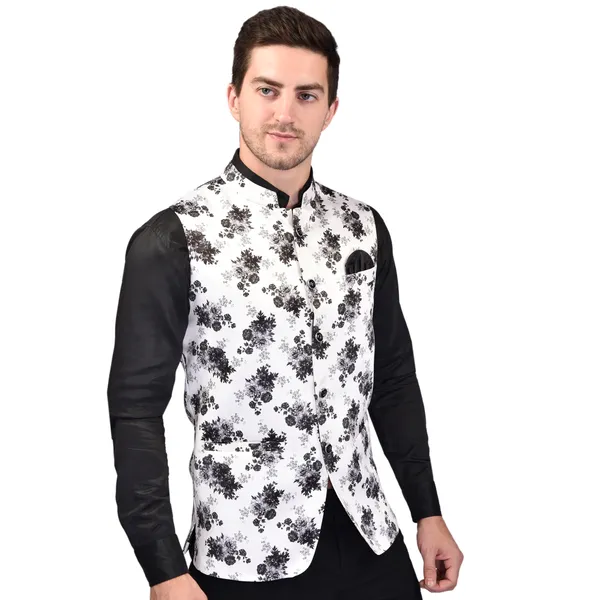 Men's_White_Floral_Printed_Nehru_Jacket_With_Black_Collar