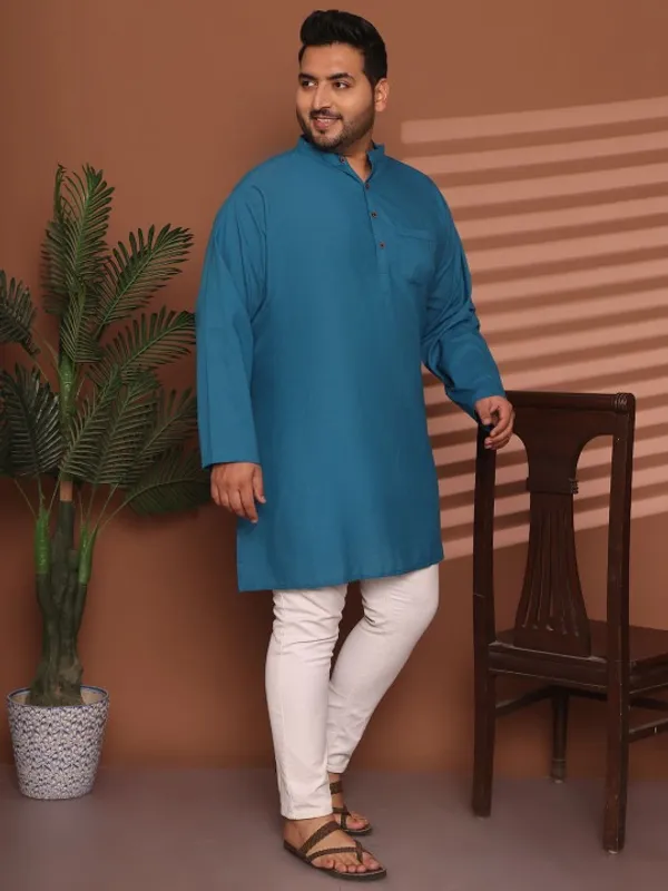 Men's_Teal_Blue_Cotton_Kurta_-_Traditional_Ethnic_Wear_With_Mandarin_Collar