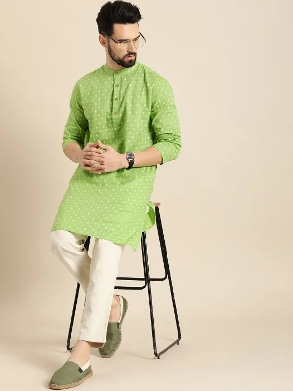 Men's_Green_Printed_Cotton_Kurta