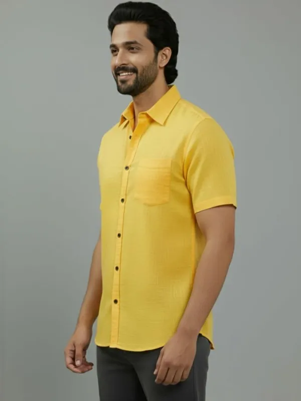 Men's_Yellow_Half_Sleeve_Casual_Shirt_With_Black_Buttons