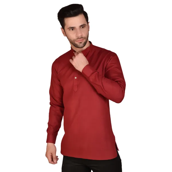 Men's_Dark_Brown_Long_Sleeve_Kurta_With_Mandarin_Collar