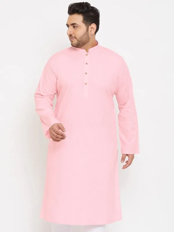 Men's_Pink_Cotton_Kurta_With_Mandarin_Collar_And_Full_Sleeves