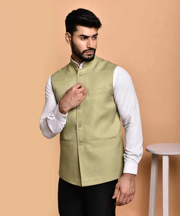 Light_Green_Nehru_Jacket_Waistcoat_For_Men