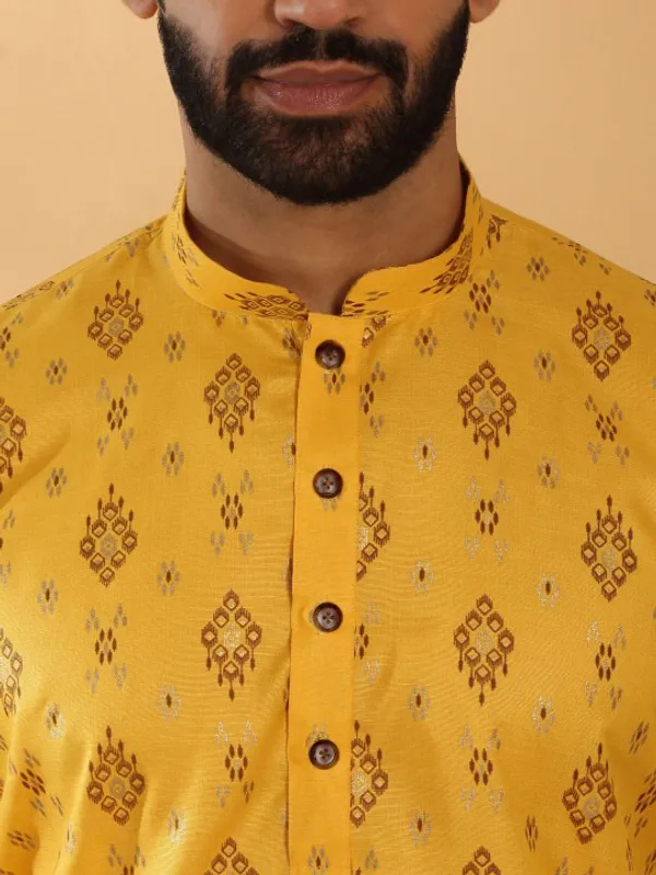 Men's_Yellow_Printed_Cotton_Kurta