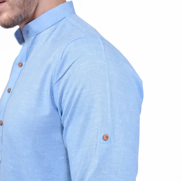 Men's_Light_Blue_Cotton_Kurta_With_Mandarin_Collar