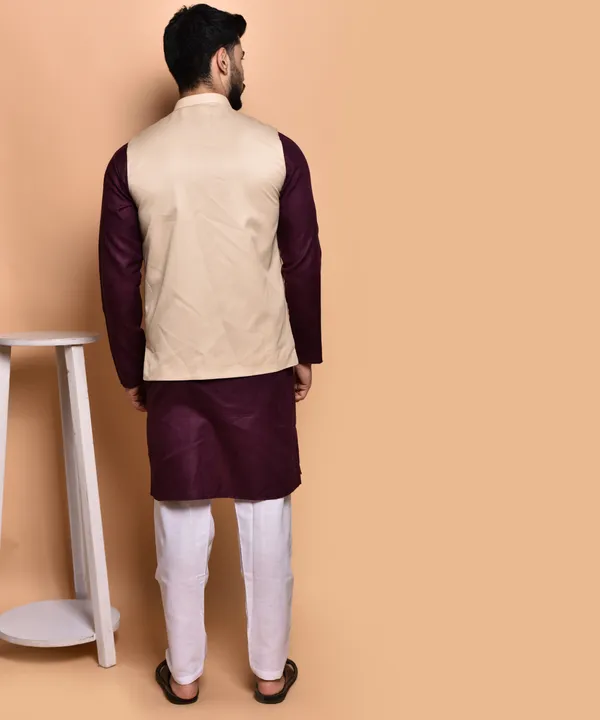 Men's_Ethnic_Nehru_Jacket_Set_-_Beige_Waistcoat_With_Maroon_Kurta_And_White_Pajama