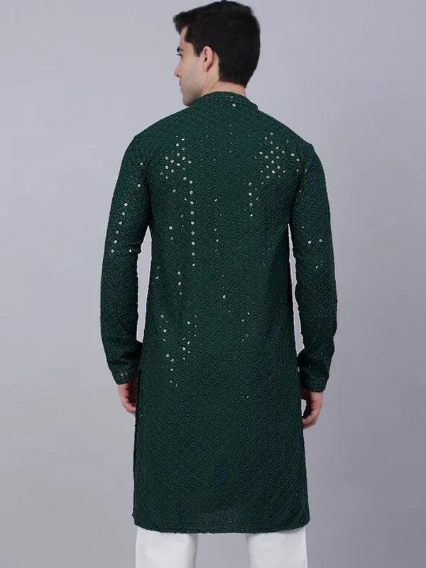 Dark_Green_Sequin_Embellished_Kurta_For_Men