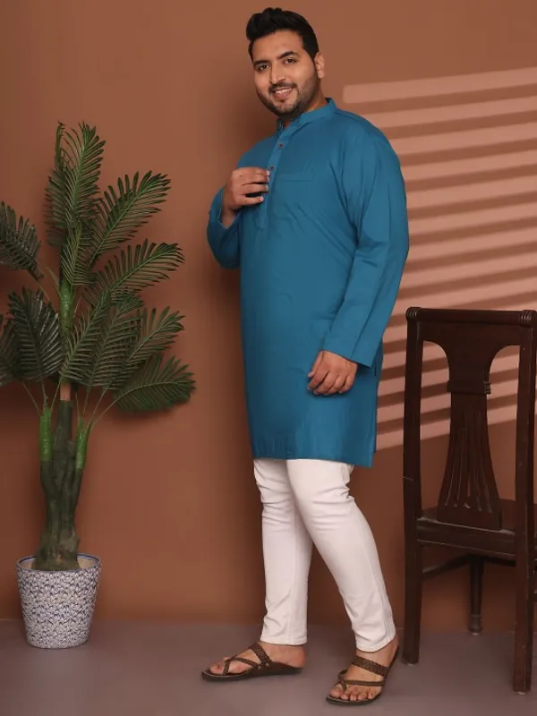 Men's_Teal_Blue_Cotton_Kurta_-_Traditional_Ethnic_Wear_With_Mandarin_Collar