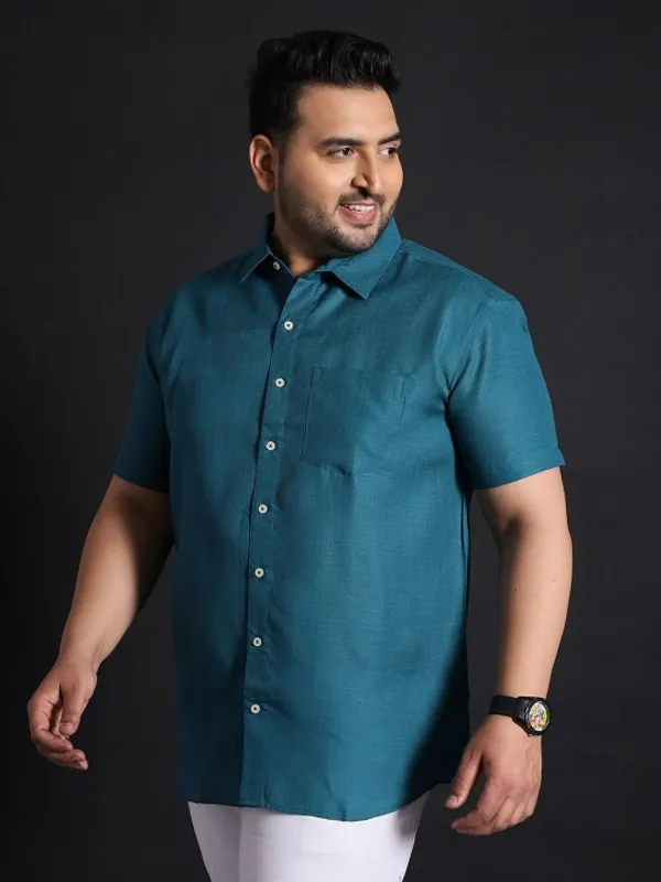 Men's_Teal_Blue_Linen_Short_Sleeve_Casual_Shirt