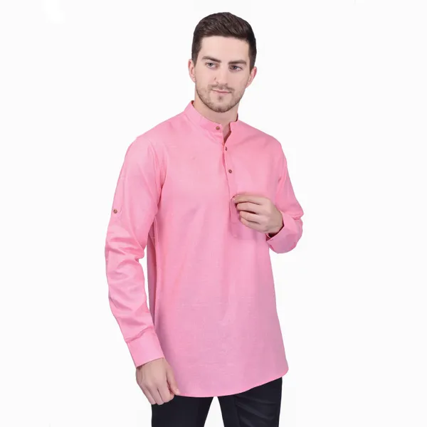 Men's_Pink_Long_Sleeve_Casual_Kurta_With_Mandarin_Collar