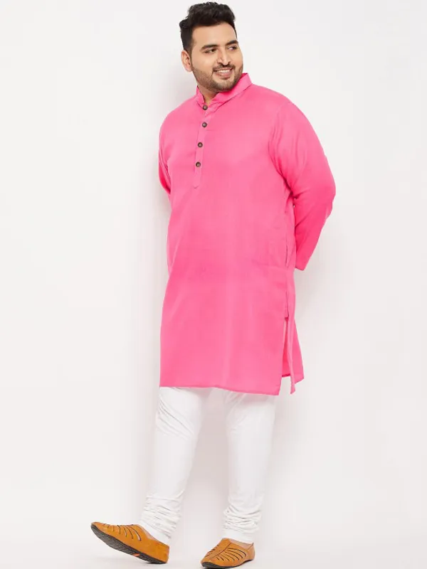 Men's_Pink_Cotton_Kurta_With_Mandarin_Collar_And_Button_Placket