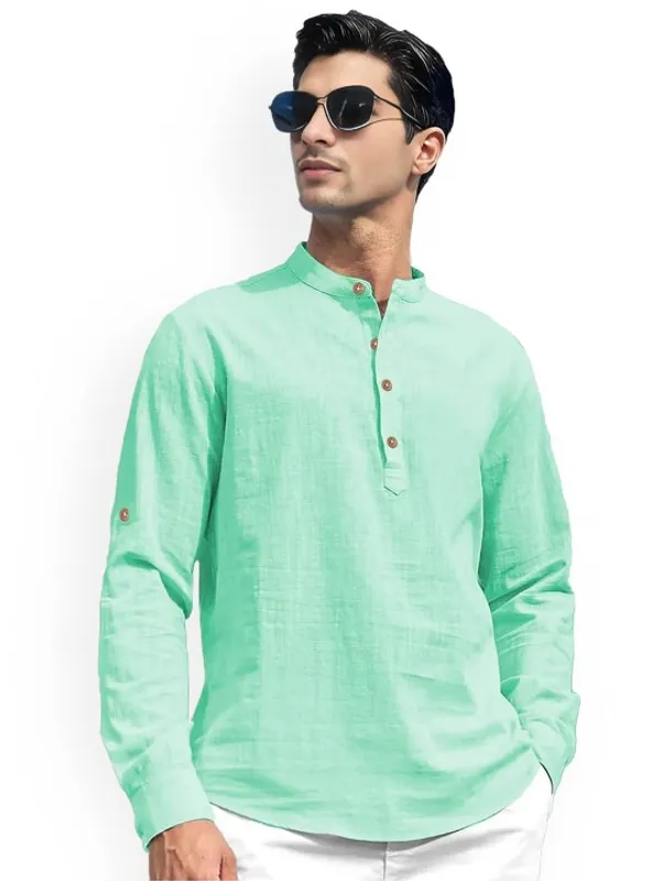 Men's_Mint_Green_Linen_Mandarin_Collar_Casual_Shirt