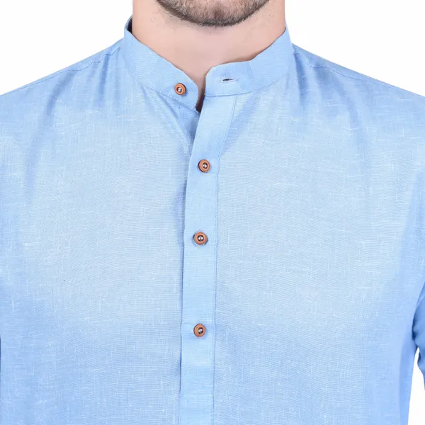 Men's_Light_Blue_Cotton_Kurta_With_Mandarin_Collar