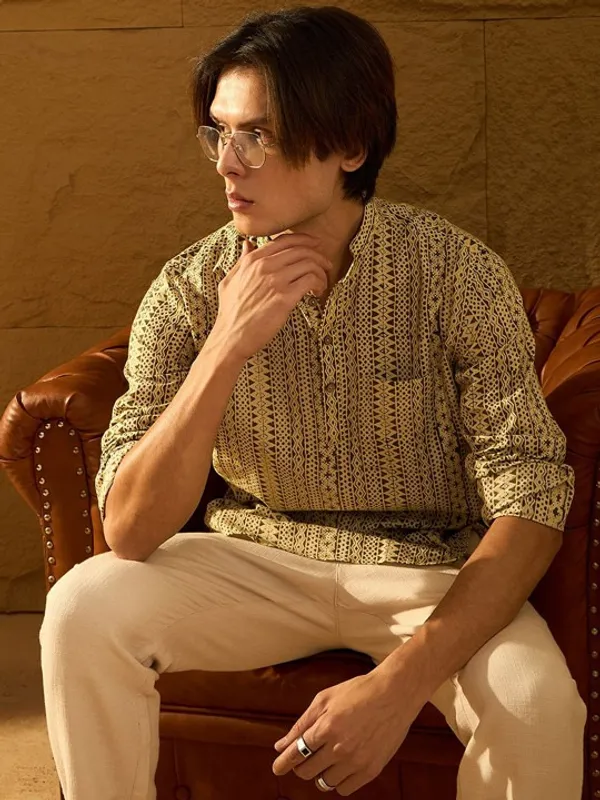 Men'S_Ethnic_Golden_Printed_Shirt