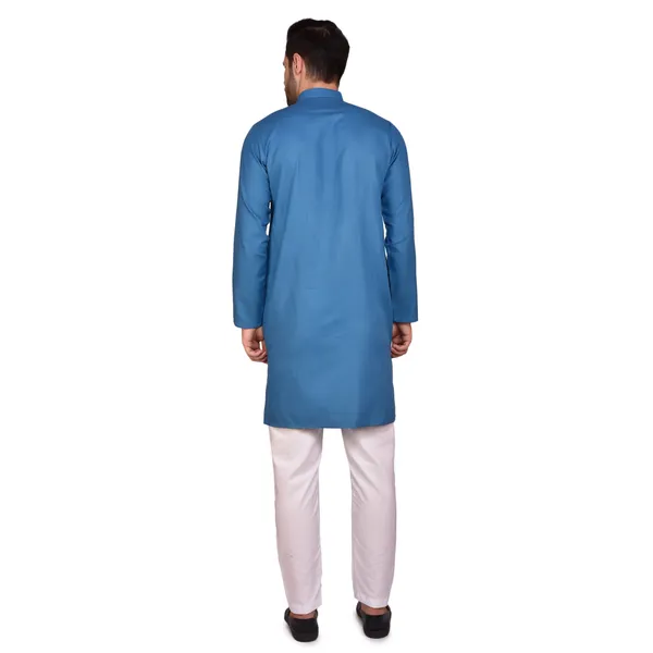 Men's_Blue_Cotton_Kurta_With_White_Pajama_Set_-_Traditional_Ethnic_Wear