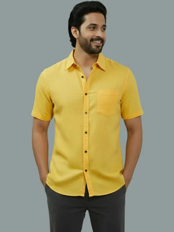 Men's_Yellow_Half_Sleeve_Casual_Shirt_With_Black_Buttons