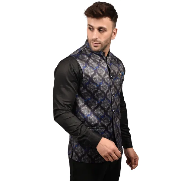 Men's_Ethnic_Nehru_Jacket_With_Floral_Brocade_Pattern_-_Black