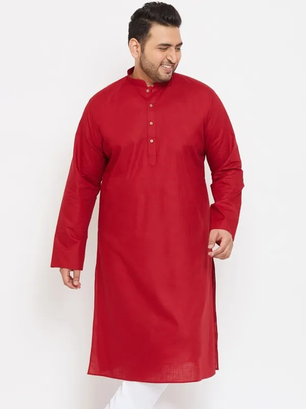 Men's_Red_Cotton_Kurta_With_Mandarin_Collar_And_Long_Sleeves