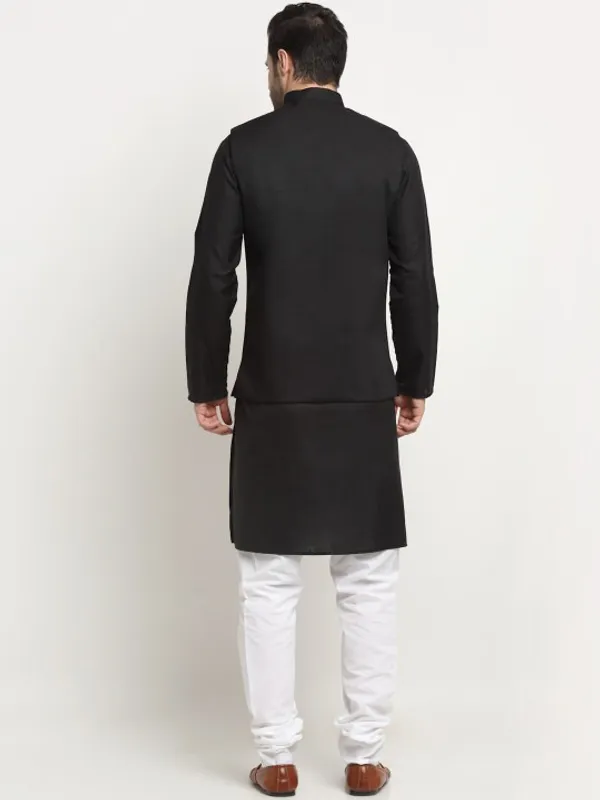 Men's_Black_Kurta_Set_With_Jacket_And_White_Churidar