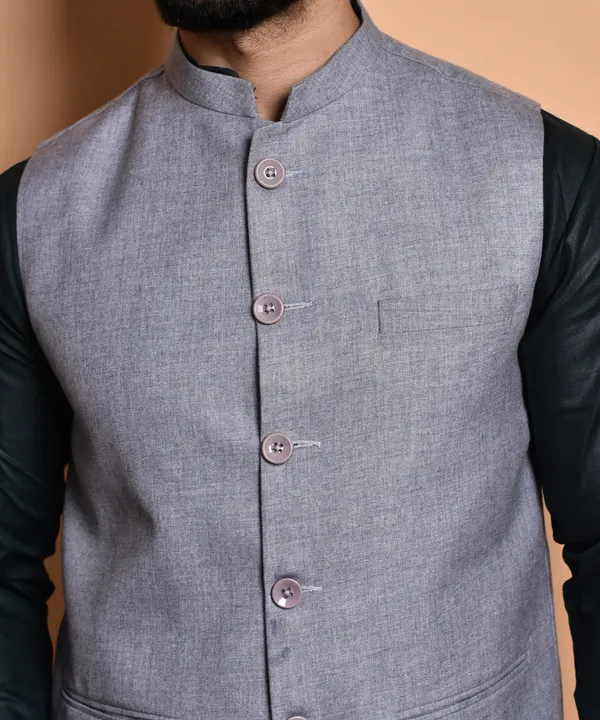 Men's_Grey_Linen_Nehru_Jacket_With_Black_Kurta_Pajama_Set