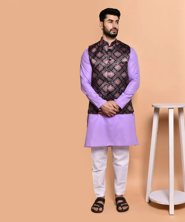 Men's_Purple_Kurta_With_Dark_Patterned_Nehru_Jacket_Set