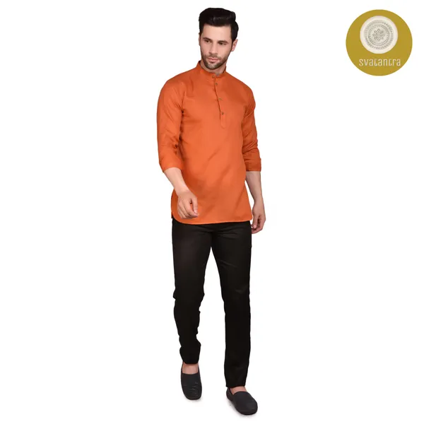 Men's_Orange_Short_Kurta_With_Black_Pants_Set