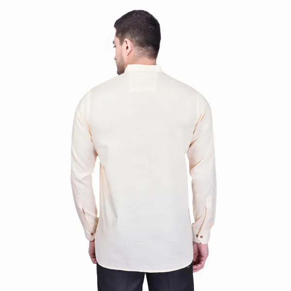 Men's_Beige_Cotton_Short_Kurta_With_Mandarin_Collar