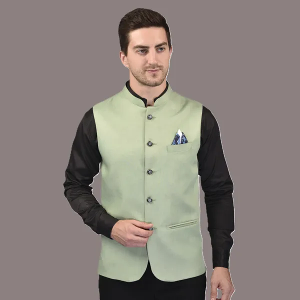 Men's_Pista_Green_Nehru_Jacket_With_Black_Contrast_Collar