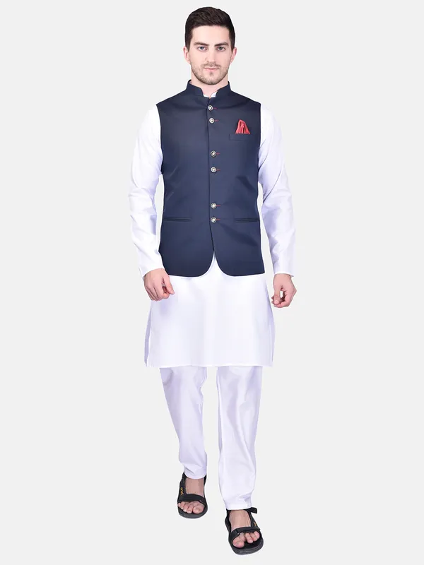 Men's_White_Kurta_Pajama_With_Navy_Blue_Nehru_Jacket_Set