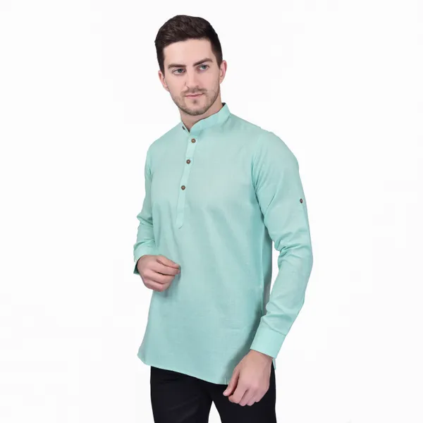 Men's_Mint_Green_Long_Kurta_With_Mandarin_Collar