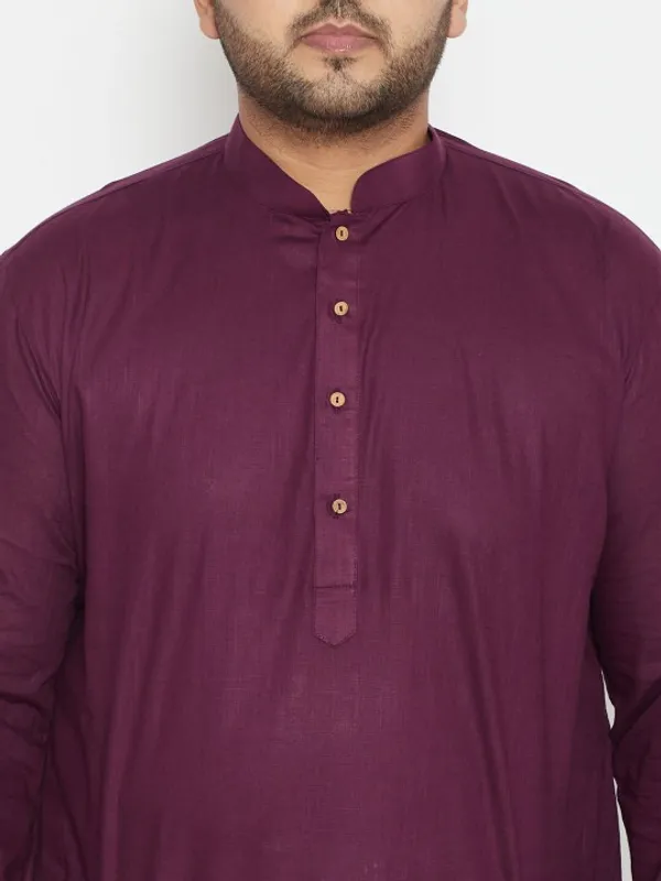 Men's_Wine_Cotton_Kurta_With_Mandarin_Collar_And_Full_Sleeves