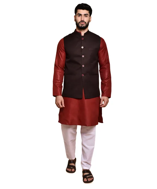 Men's_Ethnic_Nehru_Jacket_Set_-_Maroon_Kurta_With_Black_Waistcoat