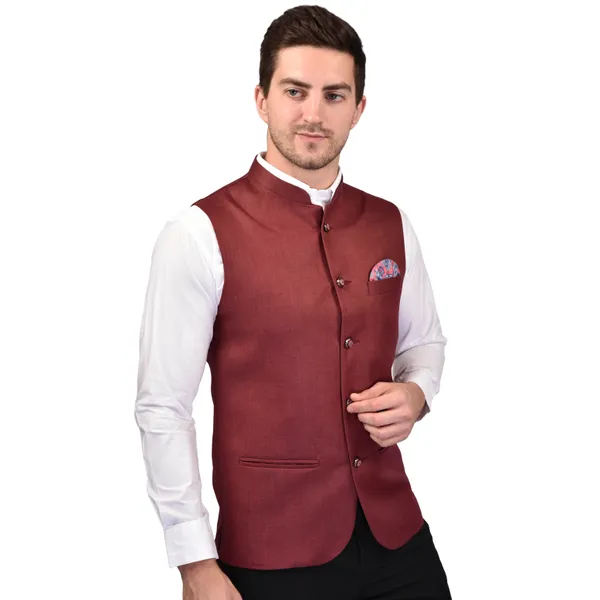 Men's_Maroon_Nehru_Jacket_With_Pocket_Square