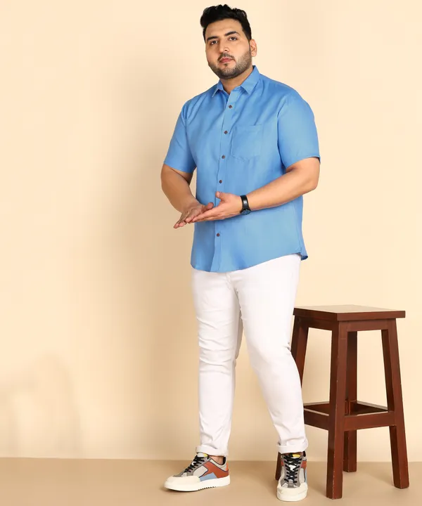 Sky_Blue_Half_Sleeve_Cotton_Shirt_For_Men_-_Plus_Size