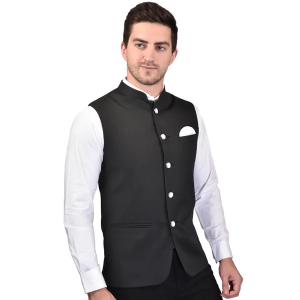 Men's_Black_Nehru_Jacket_With_White_Buttons_And_Pocket_Square