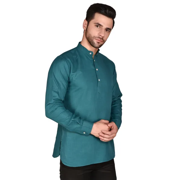 Men's_Teal_Green_Short_Kurta_With_Mandarin_Collar